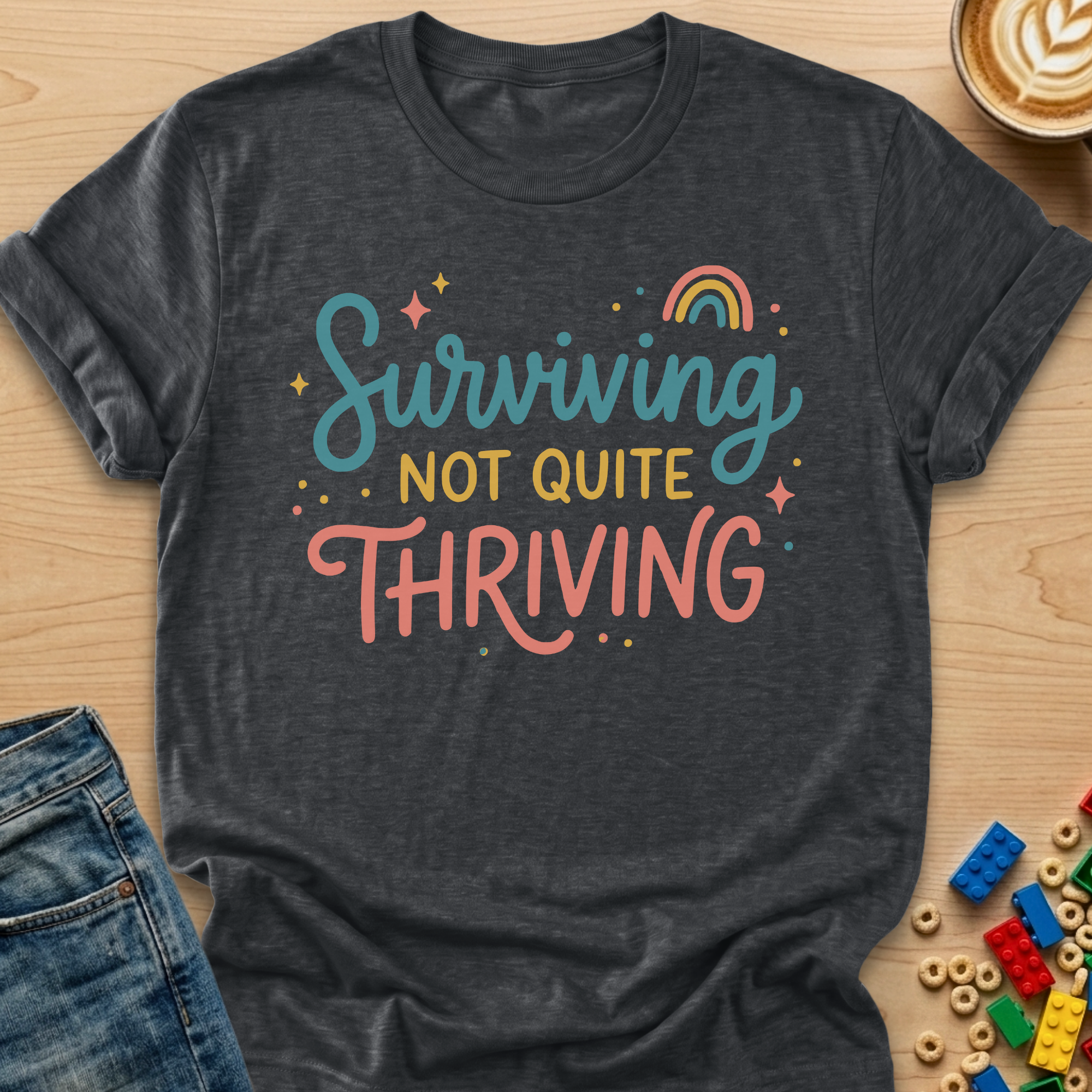 Surviving Not Quite Thriving Rainbow T-Shirt