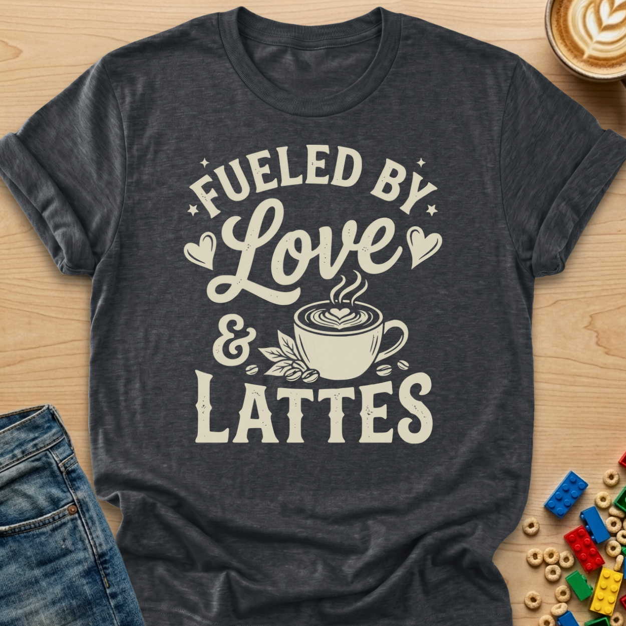 Fueled By Love & Lattes Hearts T-shirt