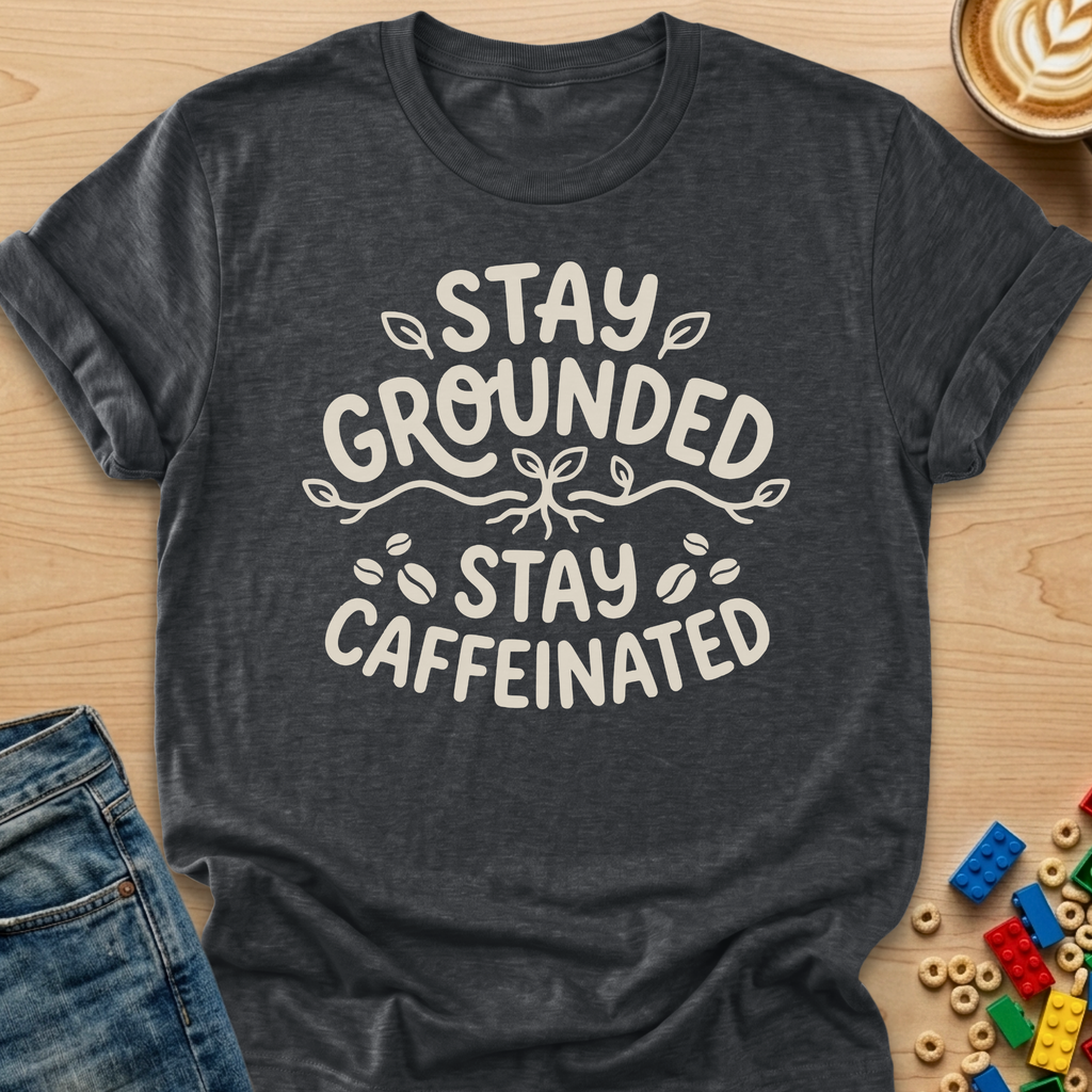 Stay Grounded Stay Caffeinated Roots Colorful T-shirt