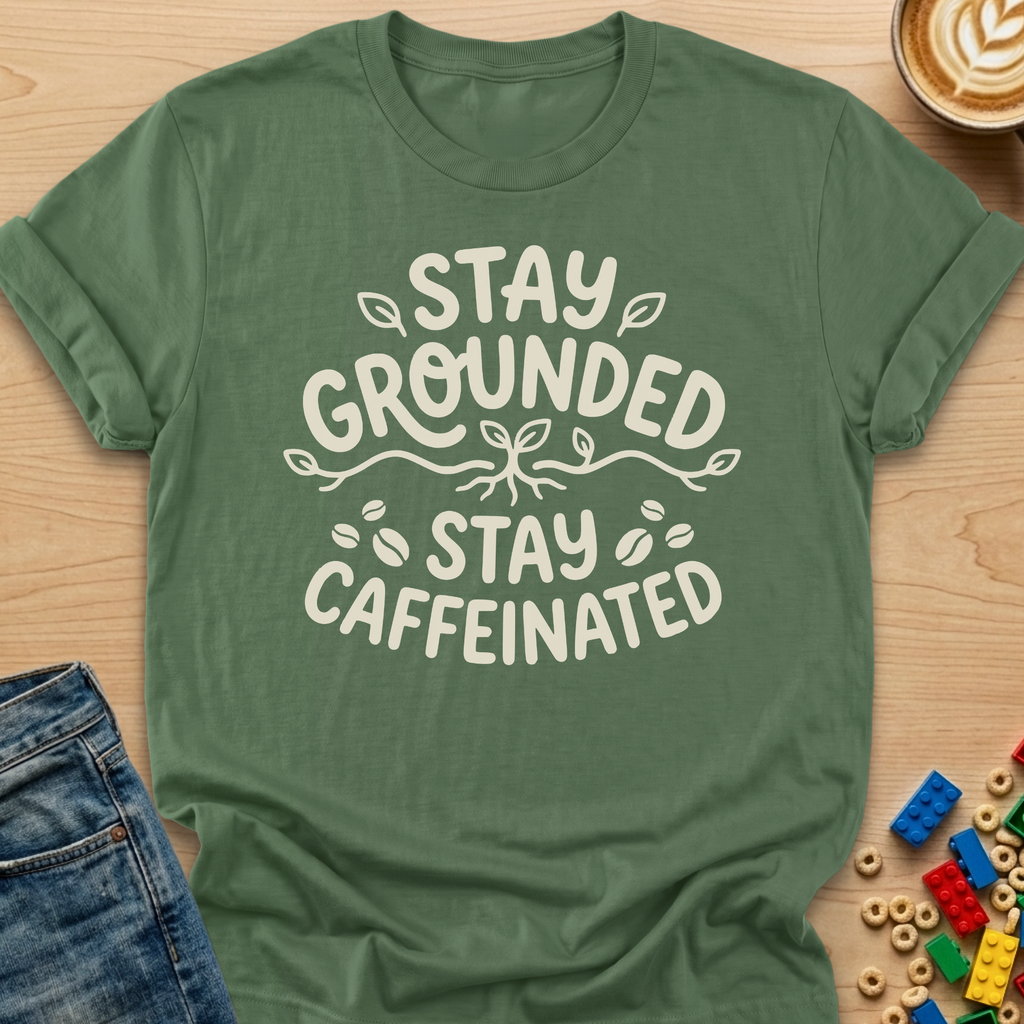 Stay Grounded Stay Caffeinated Roots Colorful T-shirt