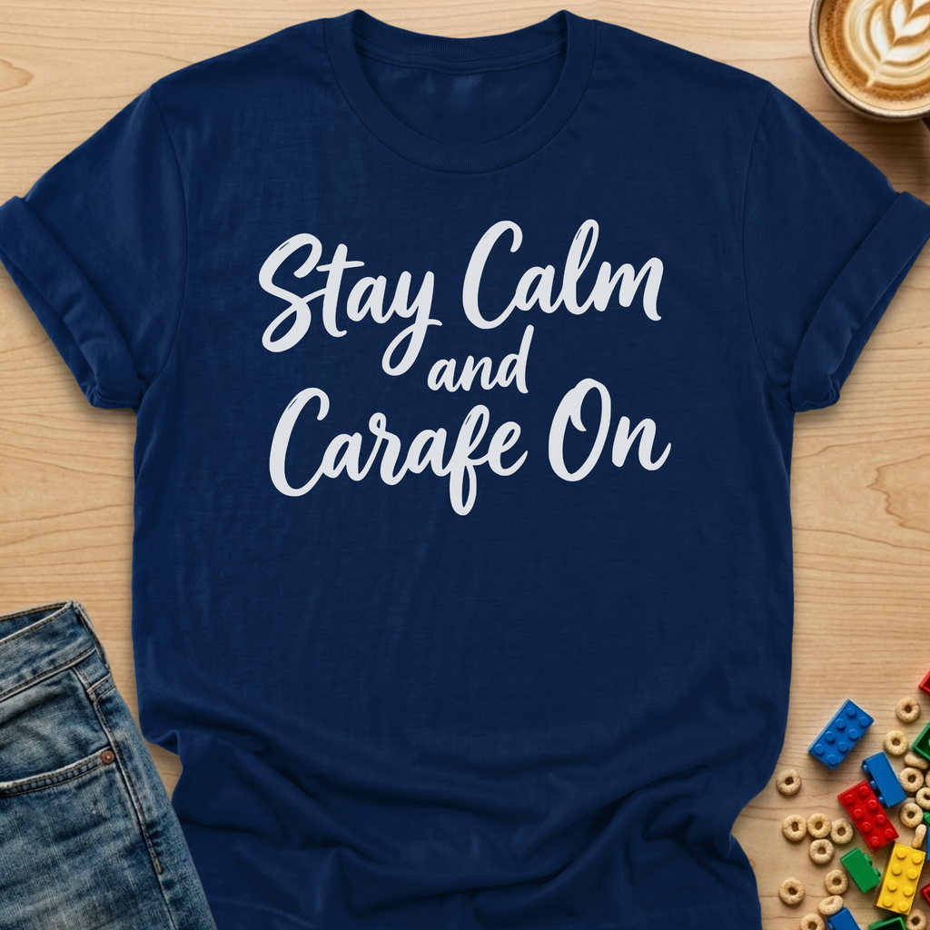 Stay Calm and Carafe On Curvy T-Shirt