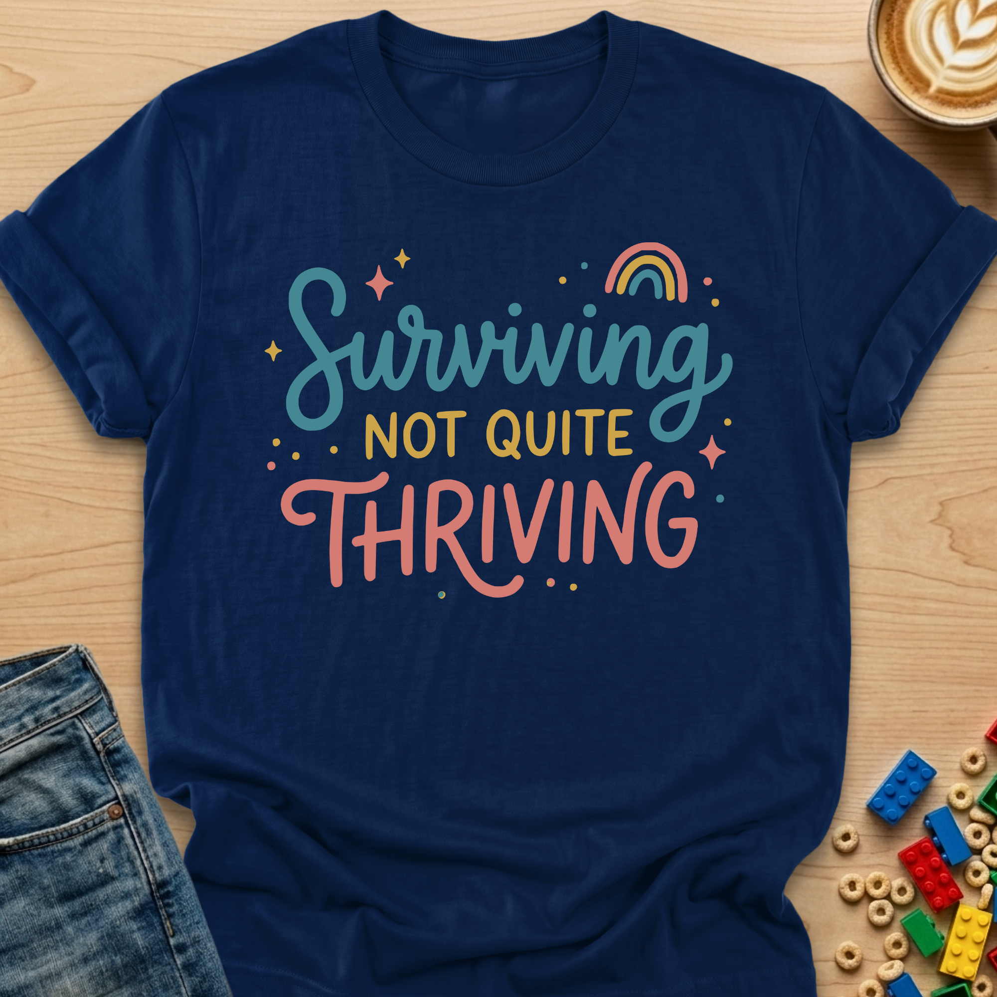 Surviving Not Quite Thriving Rainbow T-Shirt