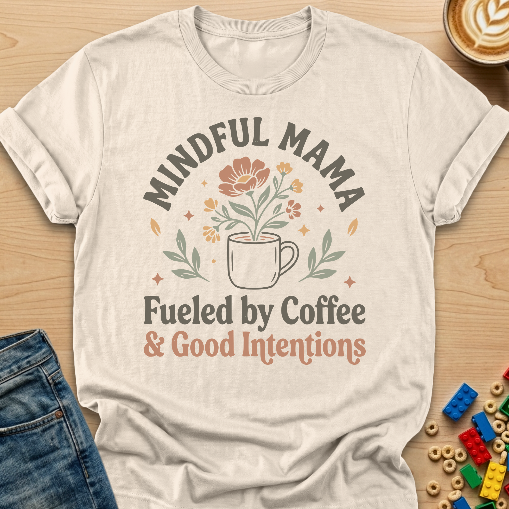 Mindful Mama Fueled by Coffee & Good Intentions Flower T-shirt