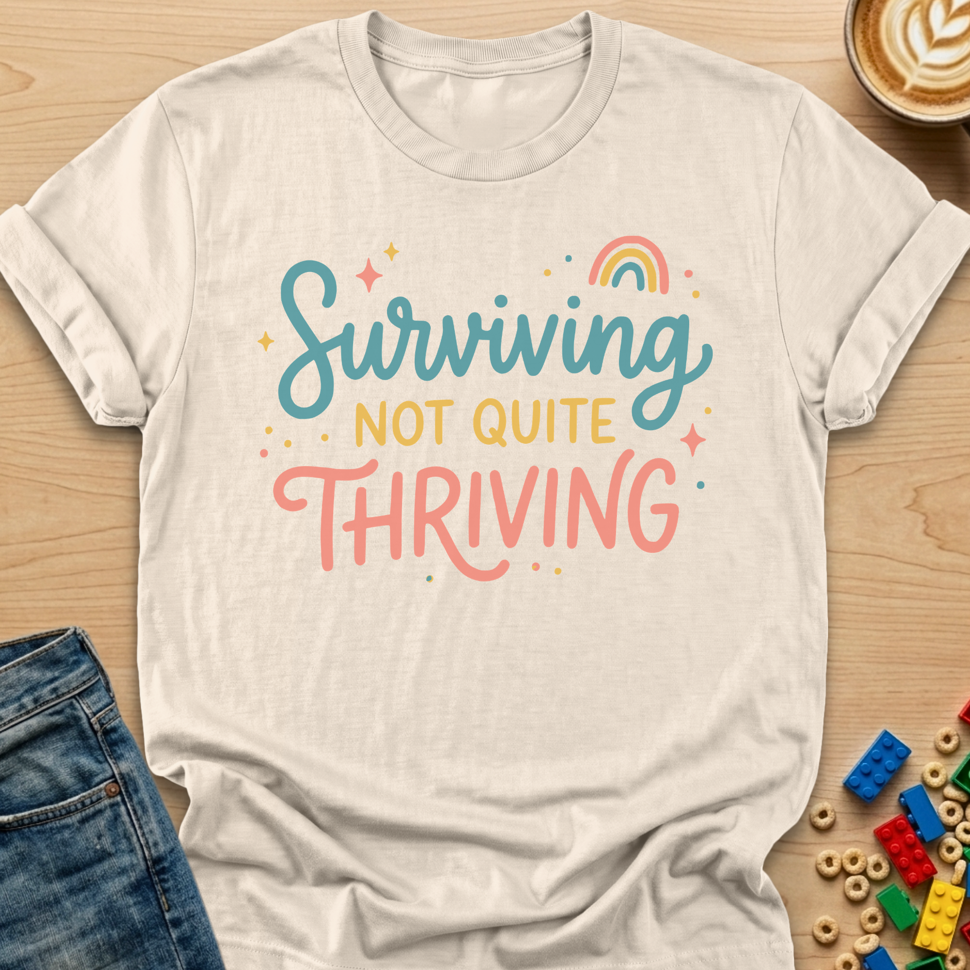 Surviving Not Quite Thriving Rainbow T-Shirt