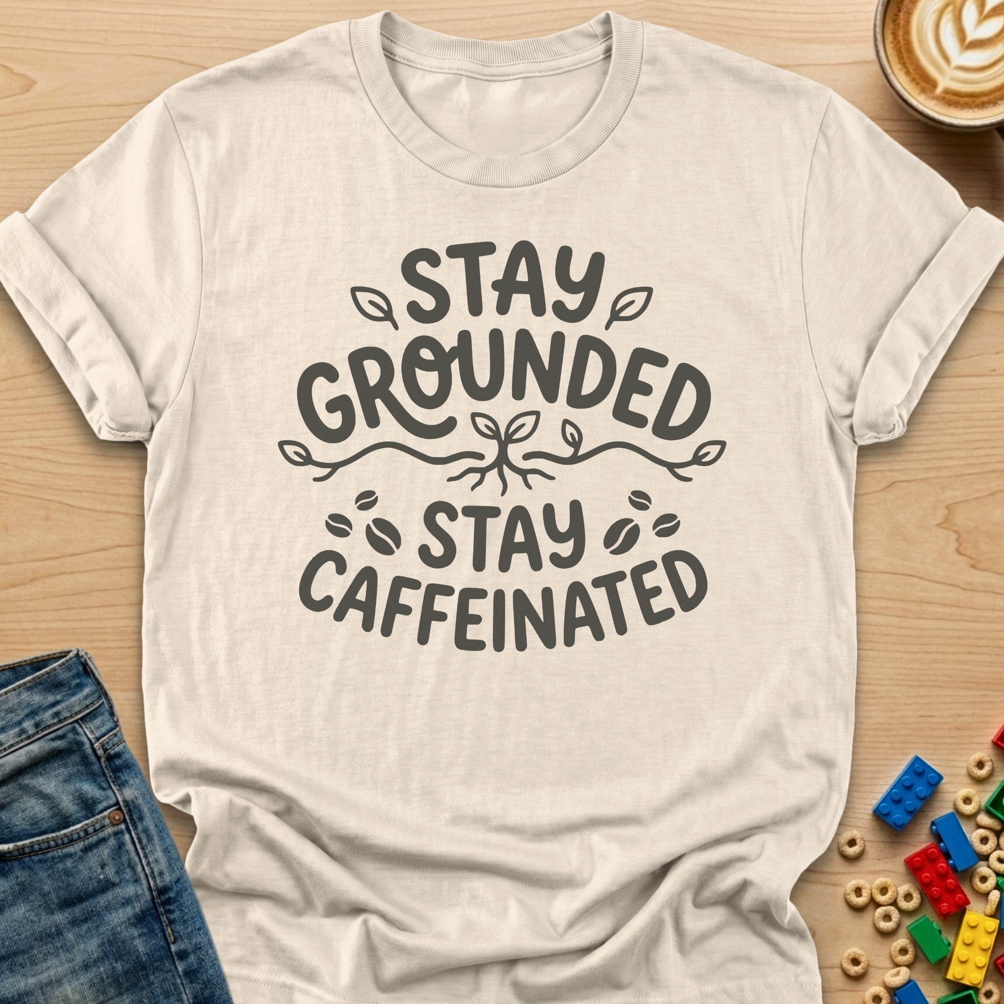 Stay Grounded Stay Caffeinated Roots Colorful T-shirt