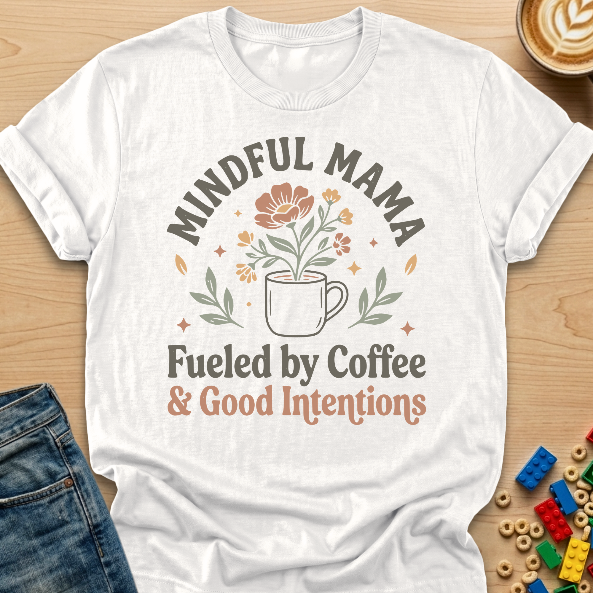 Mindful Mama Fueled by Coffee & Good Intentions Flower T-shirt