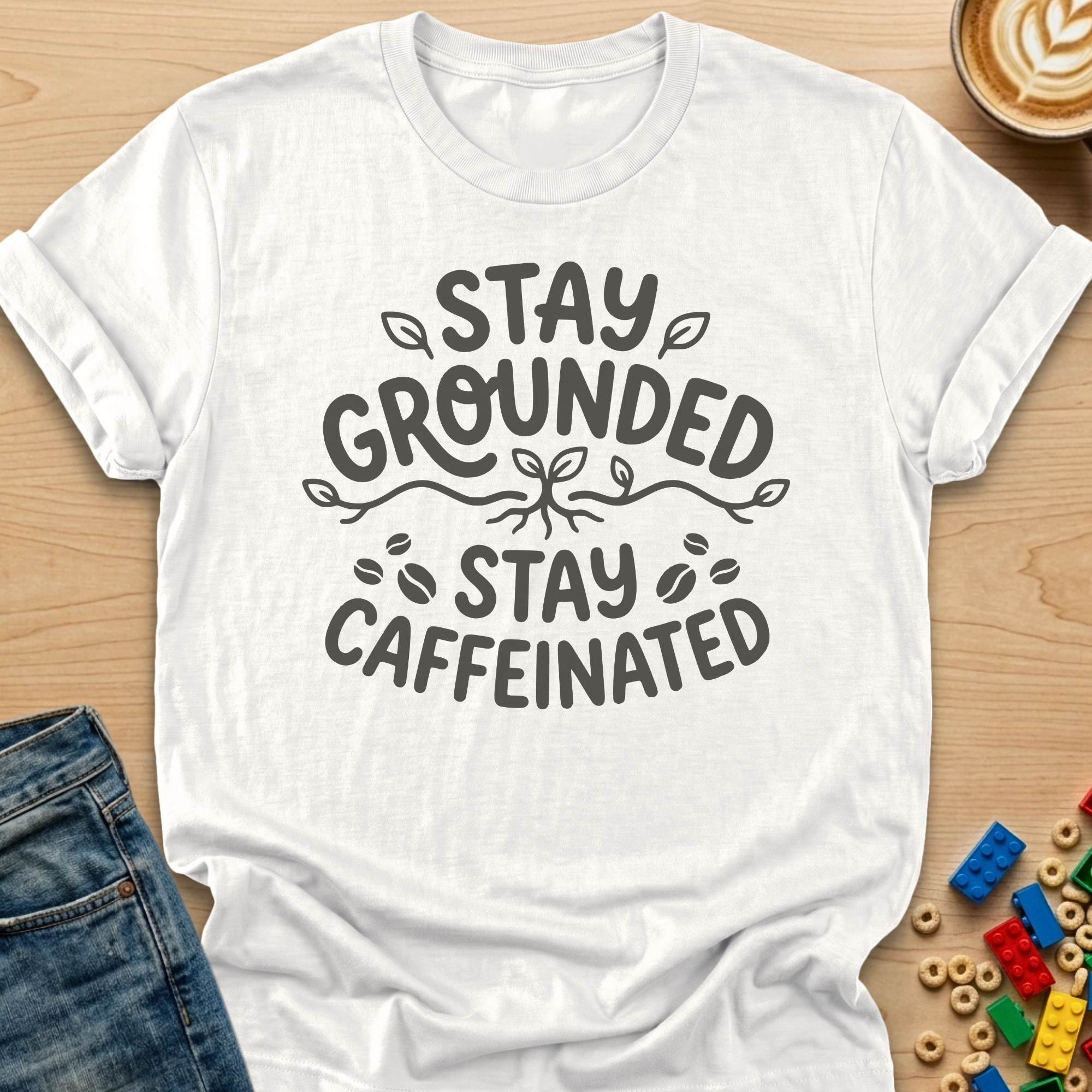 Stay Grounded Stay Caffeinated Roots Colorful T-shirt