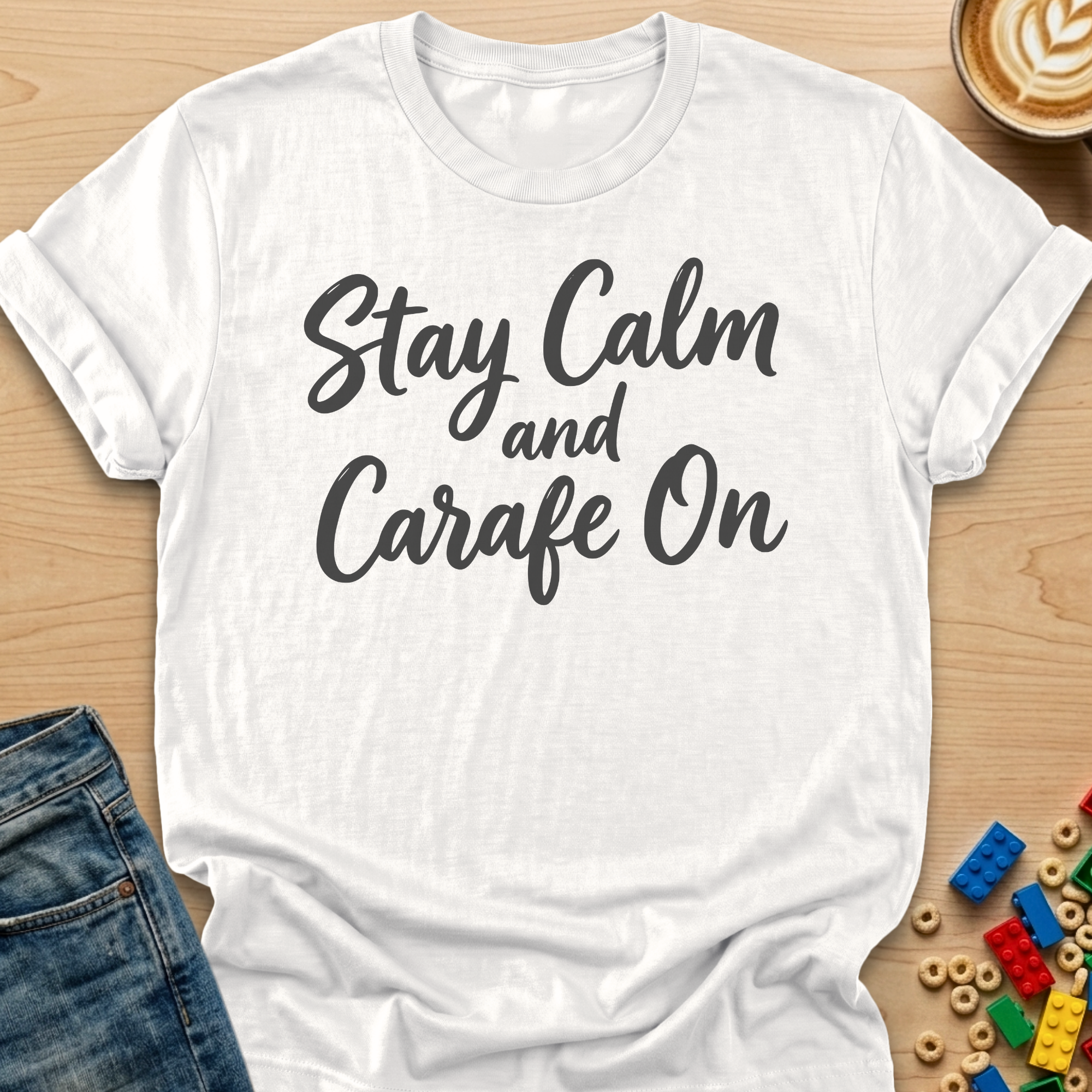Stay Calm and Carafe On Curvy T-Shirt