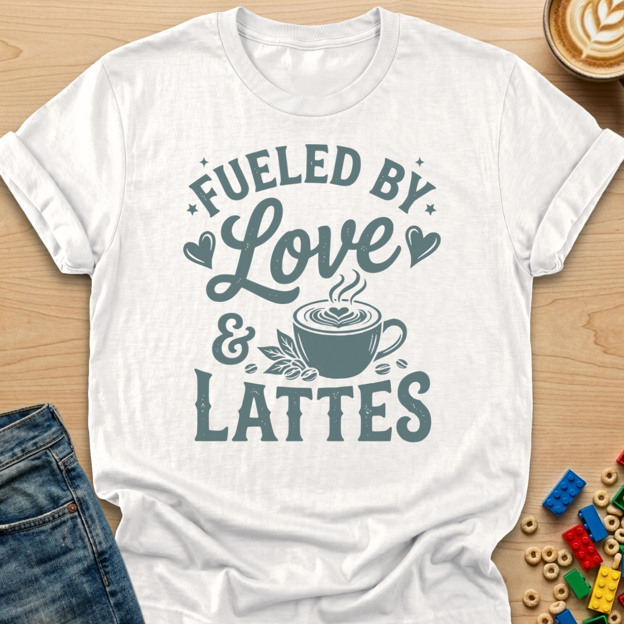 Fueled By Love & Lattes Hearts T-shirt