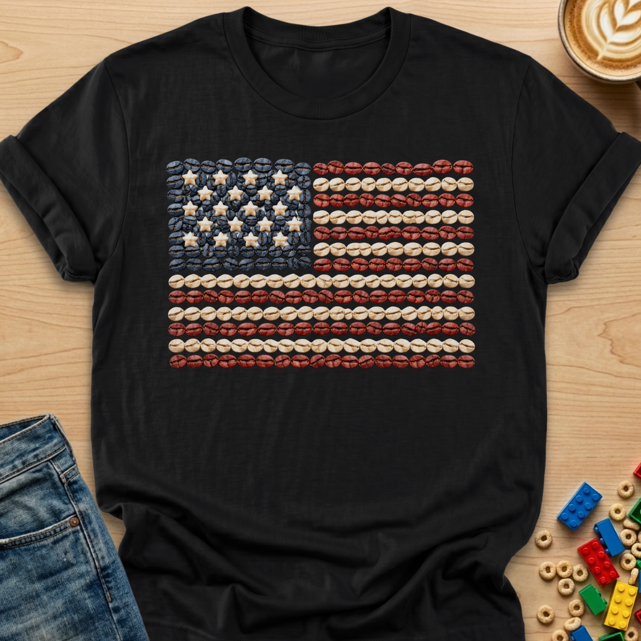 Coffee Bean American Flag Straight T-shirt