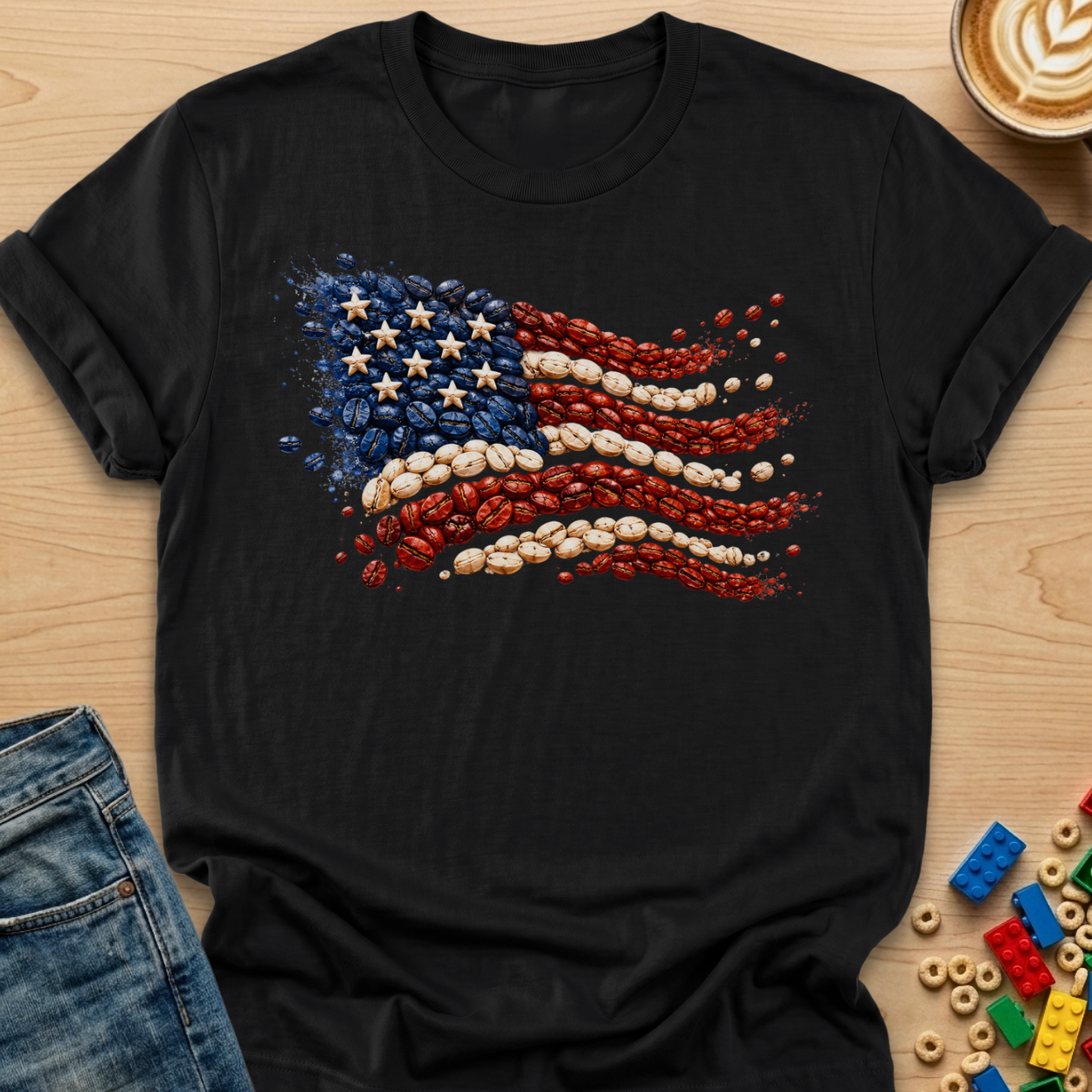 Coffee Bean American Flag Wavy T-shirt