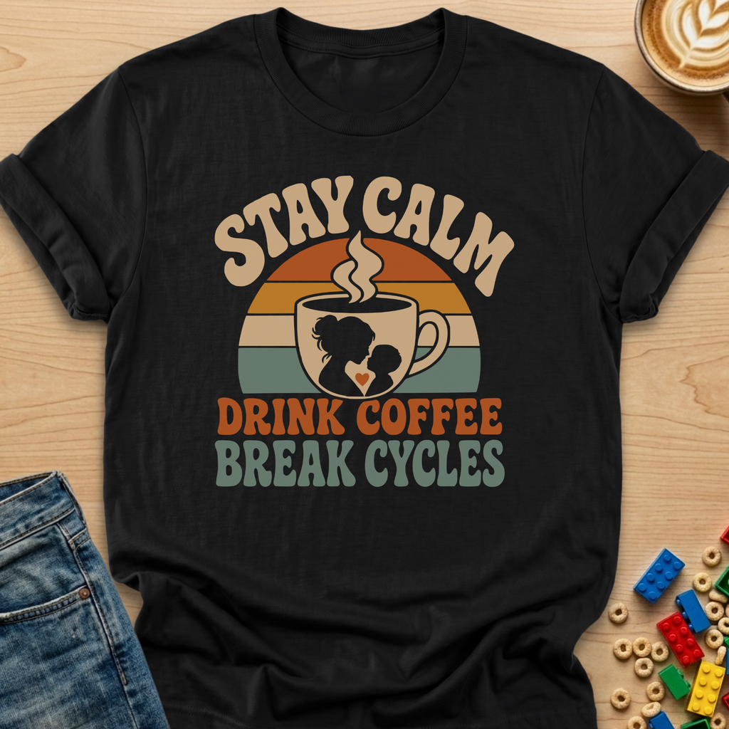 Stay Calm Drink Coffee Break Cycles Heart T-shirt