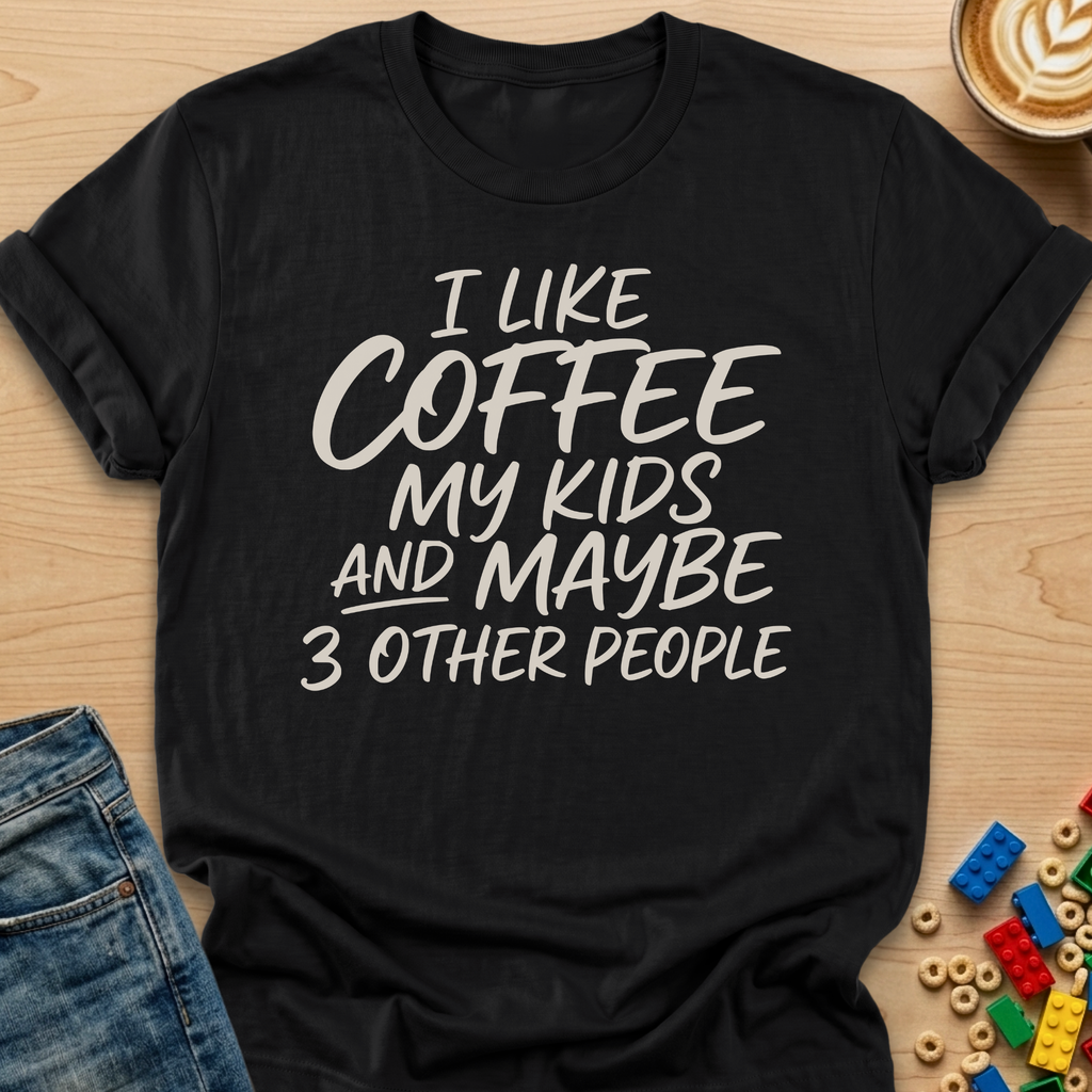 I Like Coffee My Kids and Maybe 3 Other People Script T-shirt