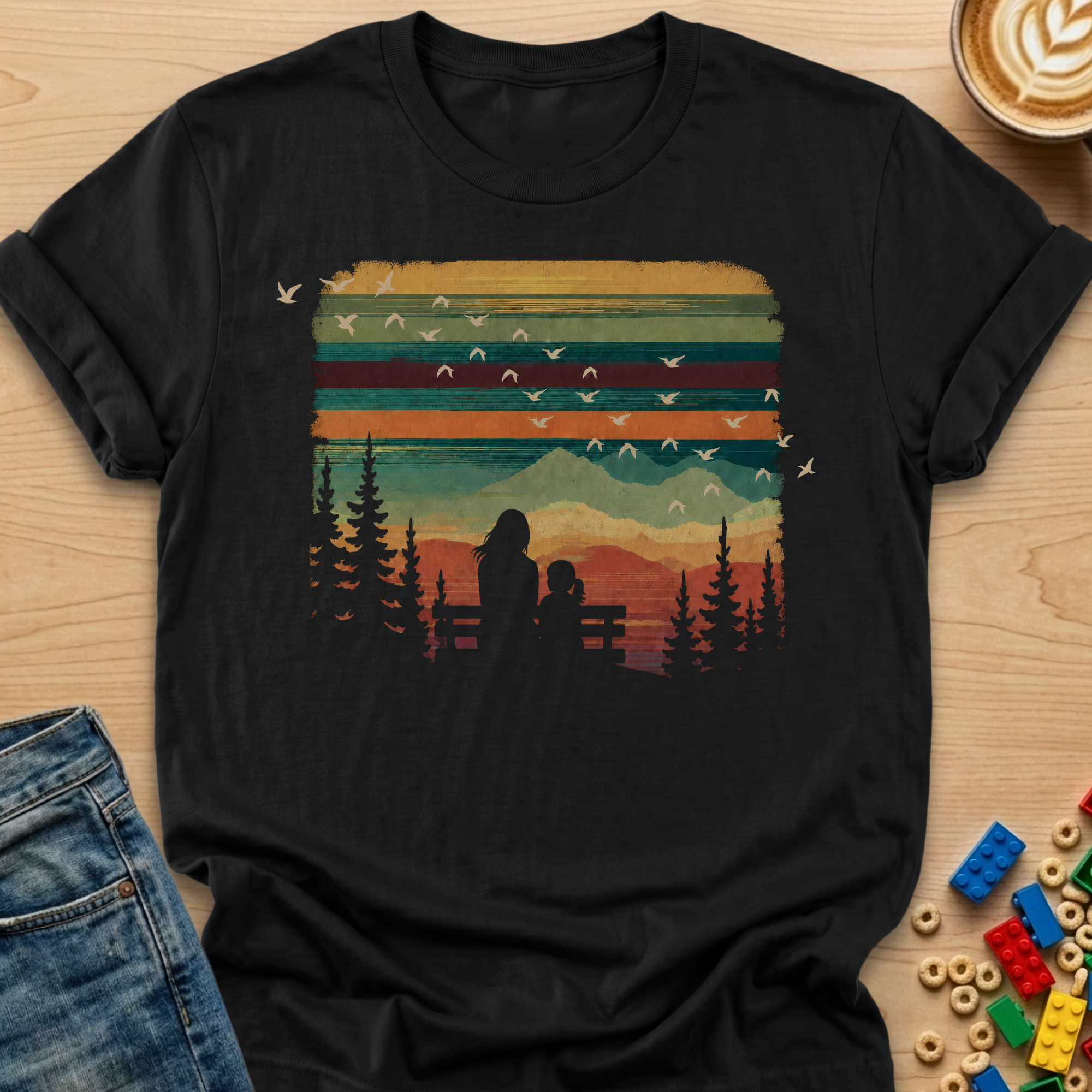 Bench View Daughter Colorful Sky T-shirt