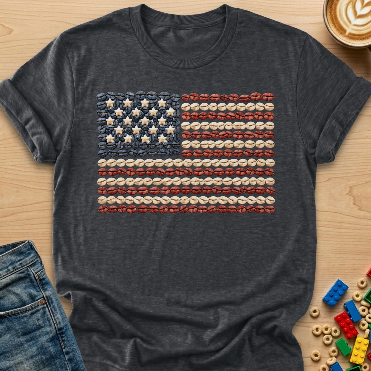 Coffee Bean American Flag Straight T-shirt
