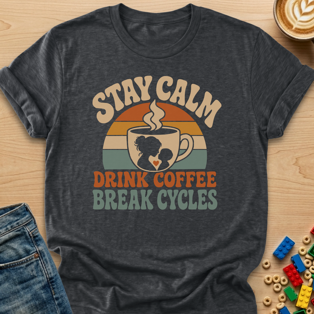Stay Calm Drink Coffee Break Cycles Heart T-shirt