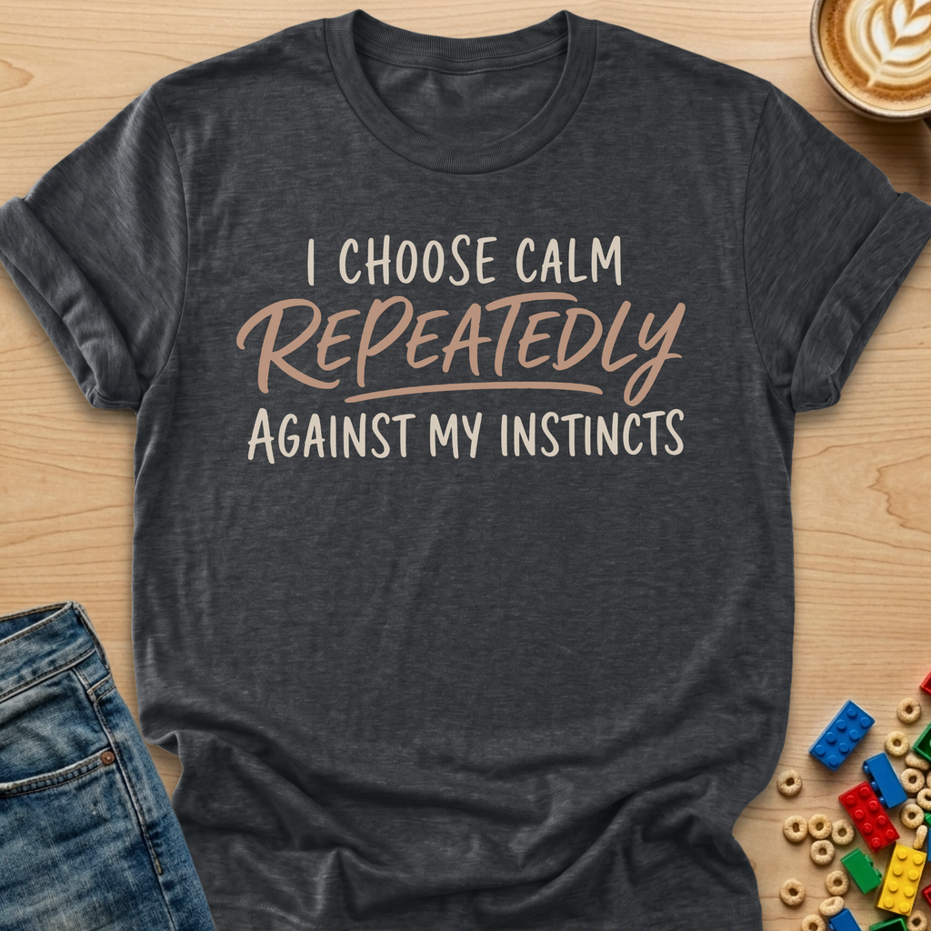 I Choose Calm Repeatedly Against My Instincts Script T-shirt