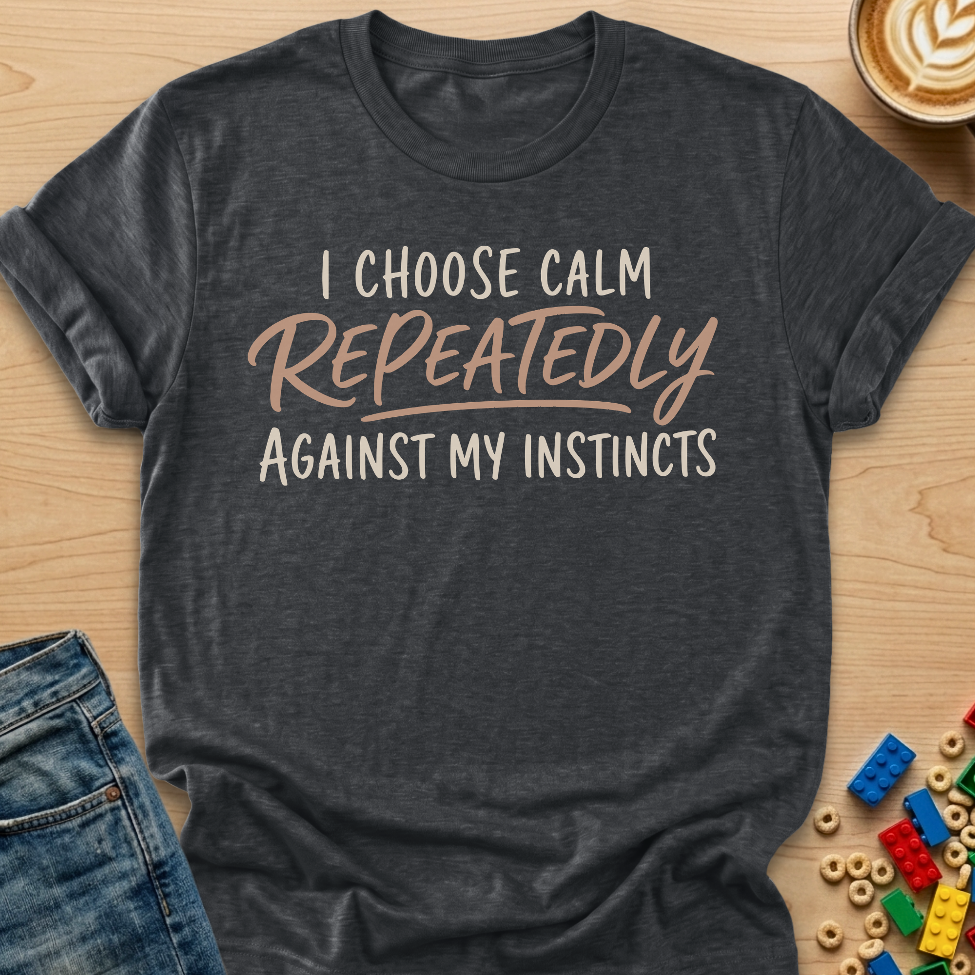 I Choose Calm Repeatedly Against My Instincts Script T-shirt