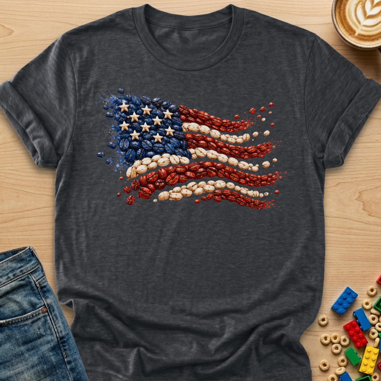 Coffee Bean American Flag Wavy T-shirt
