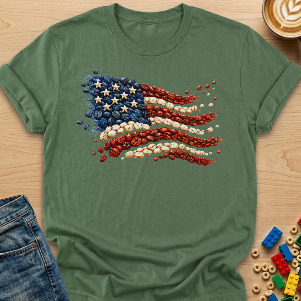 Coffee Bean American Flag Wavy T-shirt