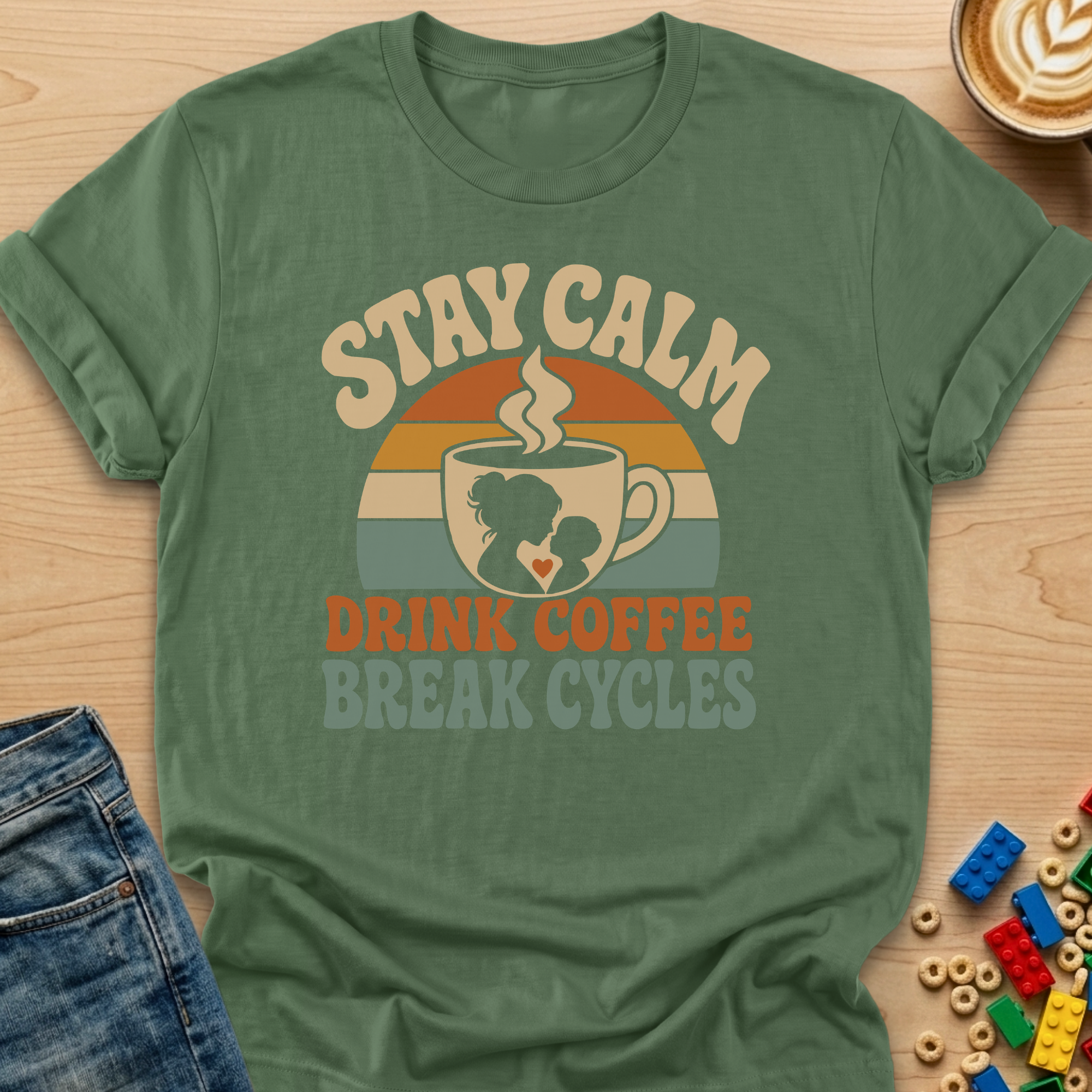 Stay Calm Drink Coffee Break Cycles Heart T-shirt