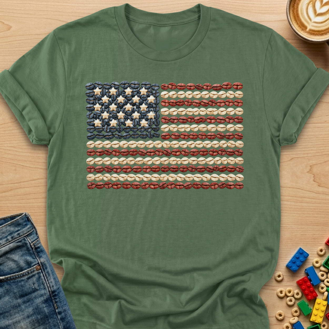 Coffee Bean American Flag Straight T-shirt