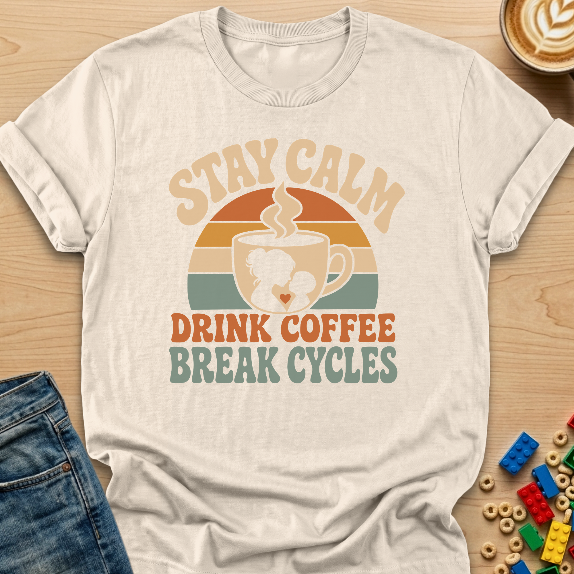Stay Calm Drink Coffee Break Cycles Heart T-shirt