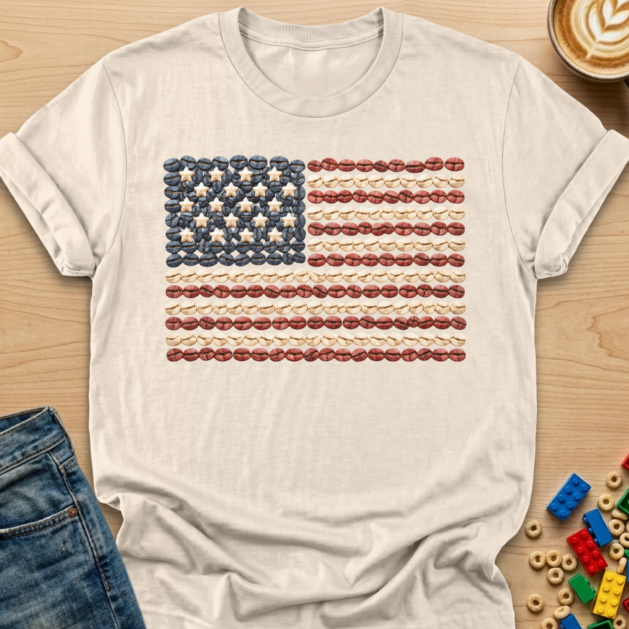 Coffee Bean American Flag Straight T-shirt