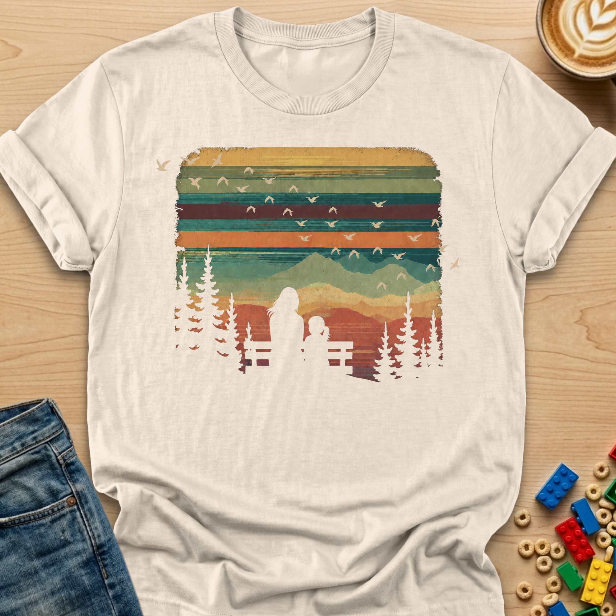 Bench View Daughter Colorful Sky T-shirt