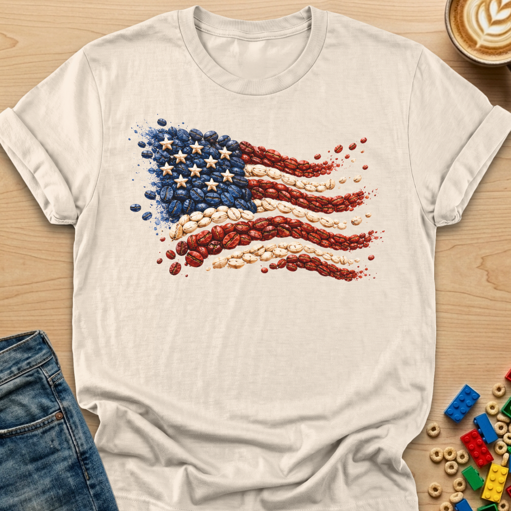 Coffee Bean American Flag Wavy T-shirt