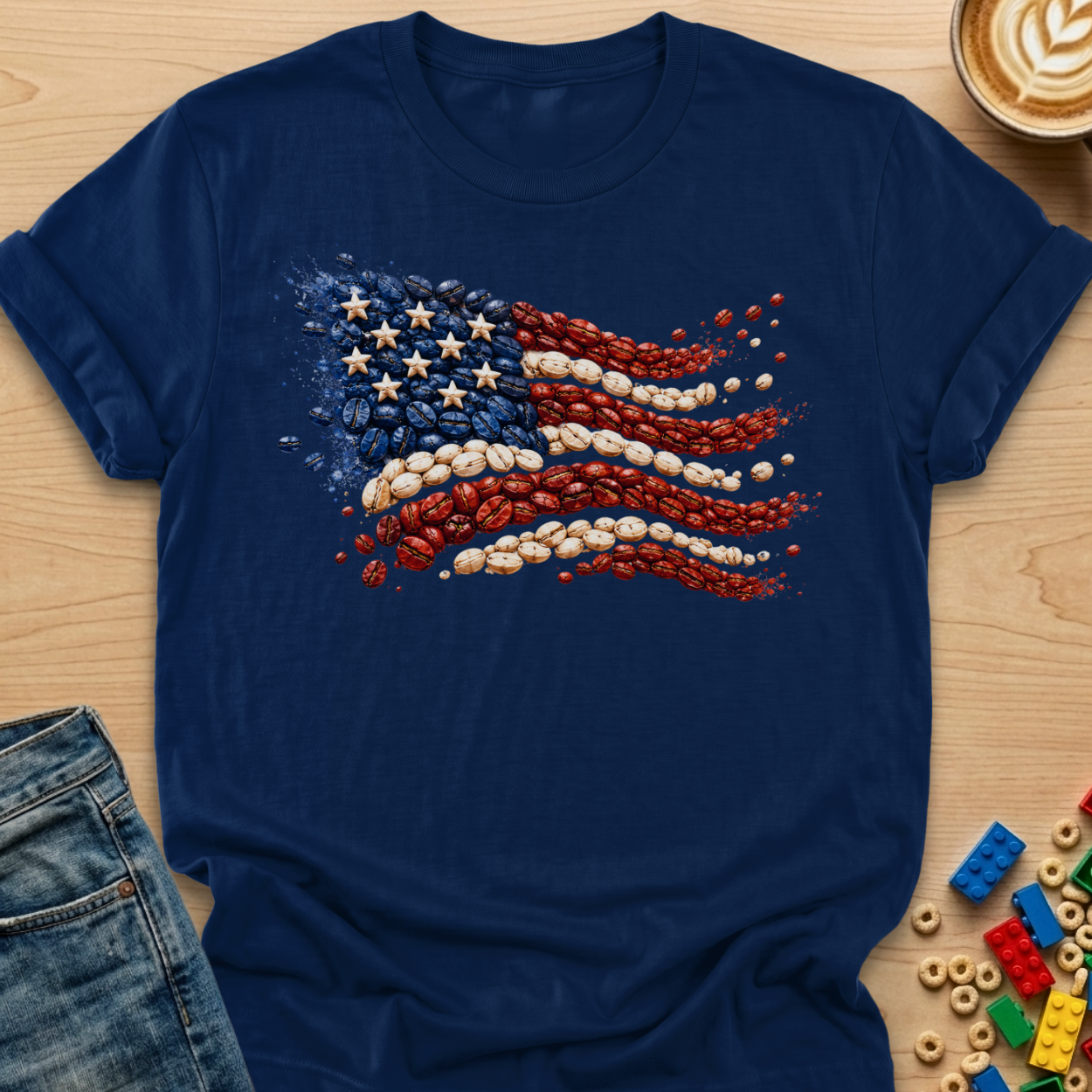 Coffee Bean American Flag Wavy T-shirt
