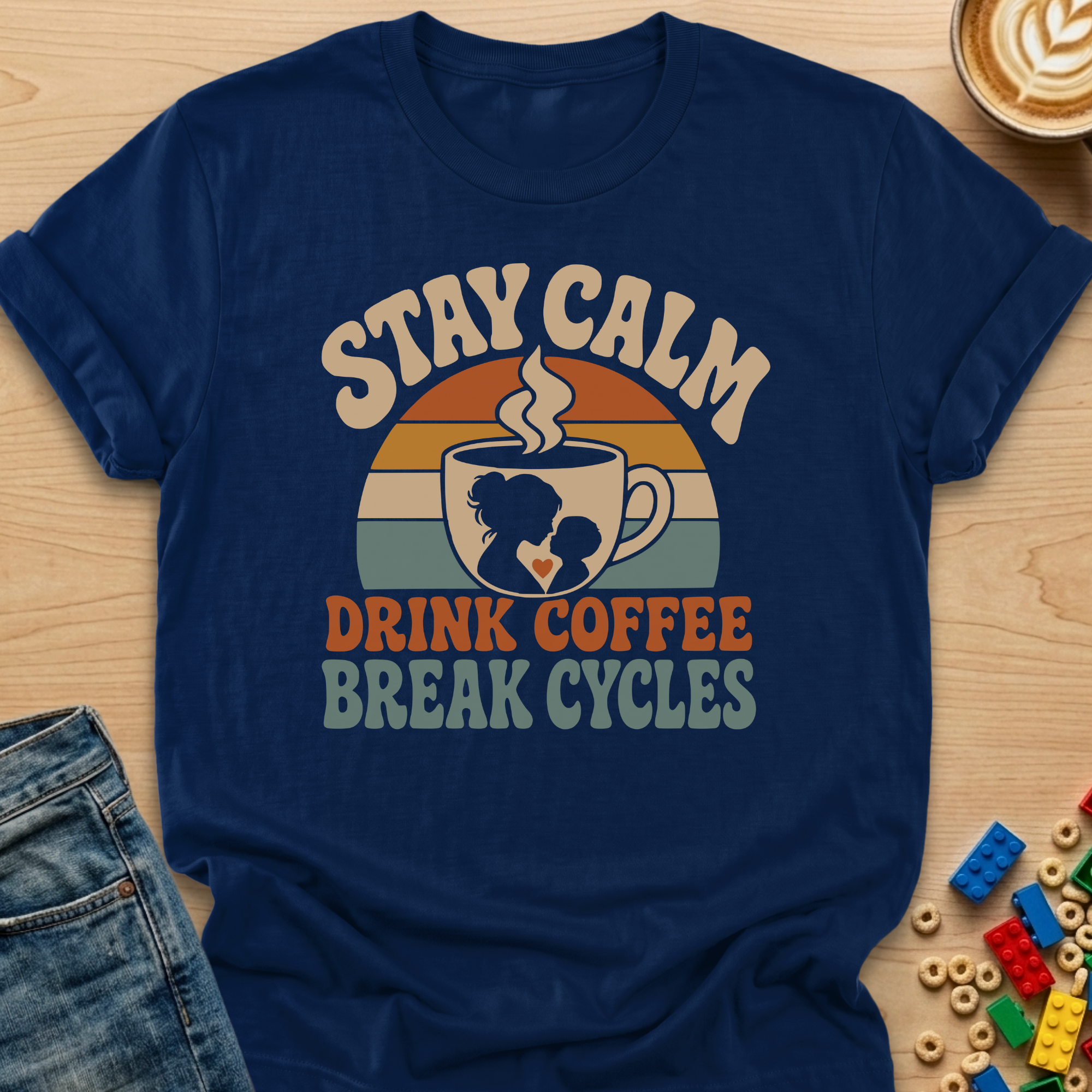 Stay Calm Drink Coffee Break Cycles Heart T-shirt