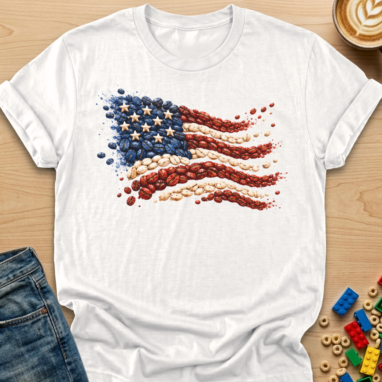 Coffee Bean American Flag Wavy T-shirt