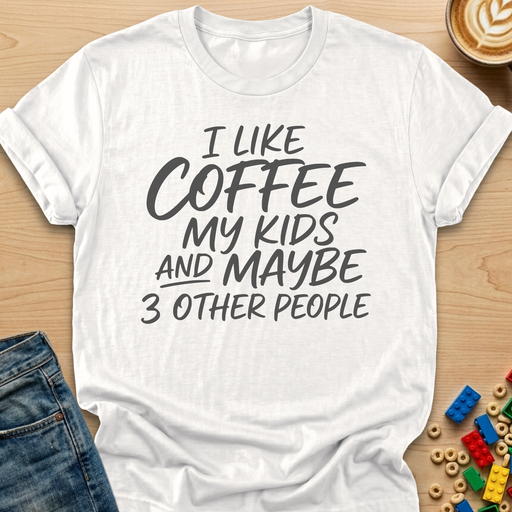 I Like Coffee My Kids and Maybe 3 Other People Script T-shirt
