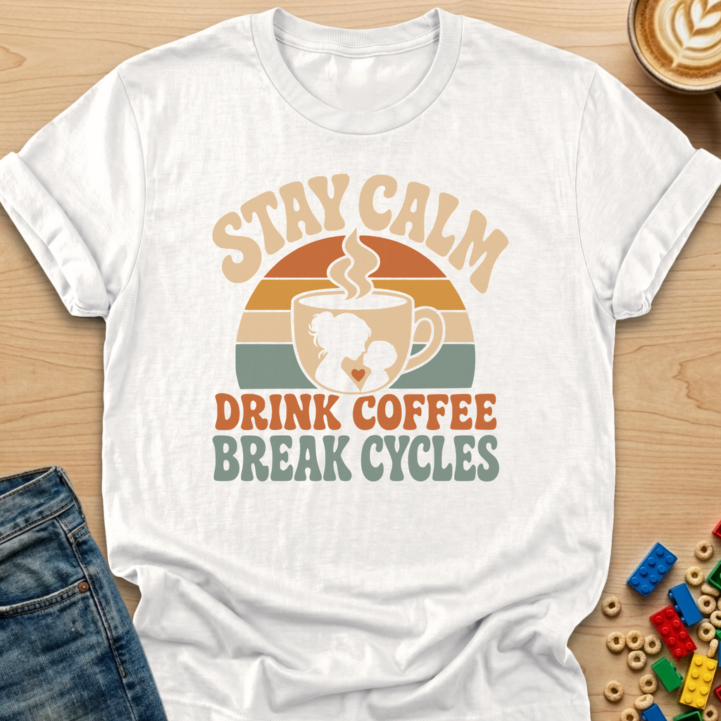 Stay Calm Drink Coffee Break Cycles Heart T-shirt