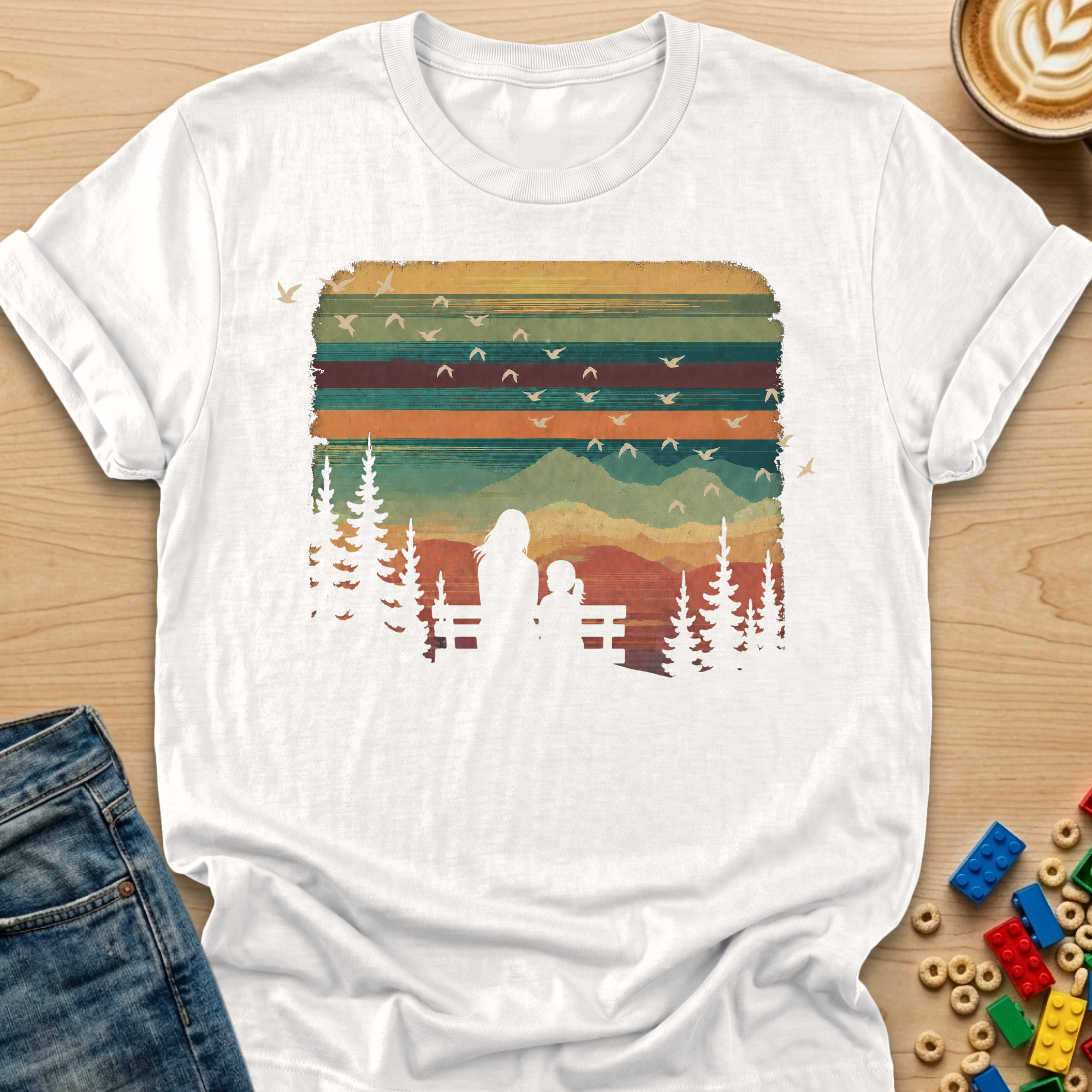 Bench View Daughter Colorful Sky T-shirt