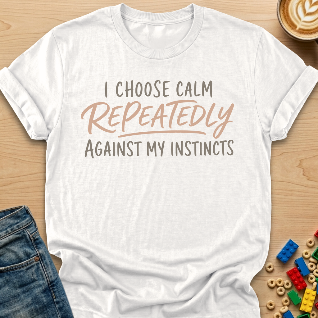 I Choose Calm Repeatedly Against My Instincts Script T-shirt